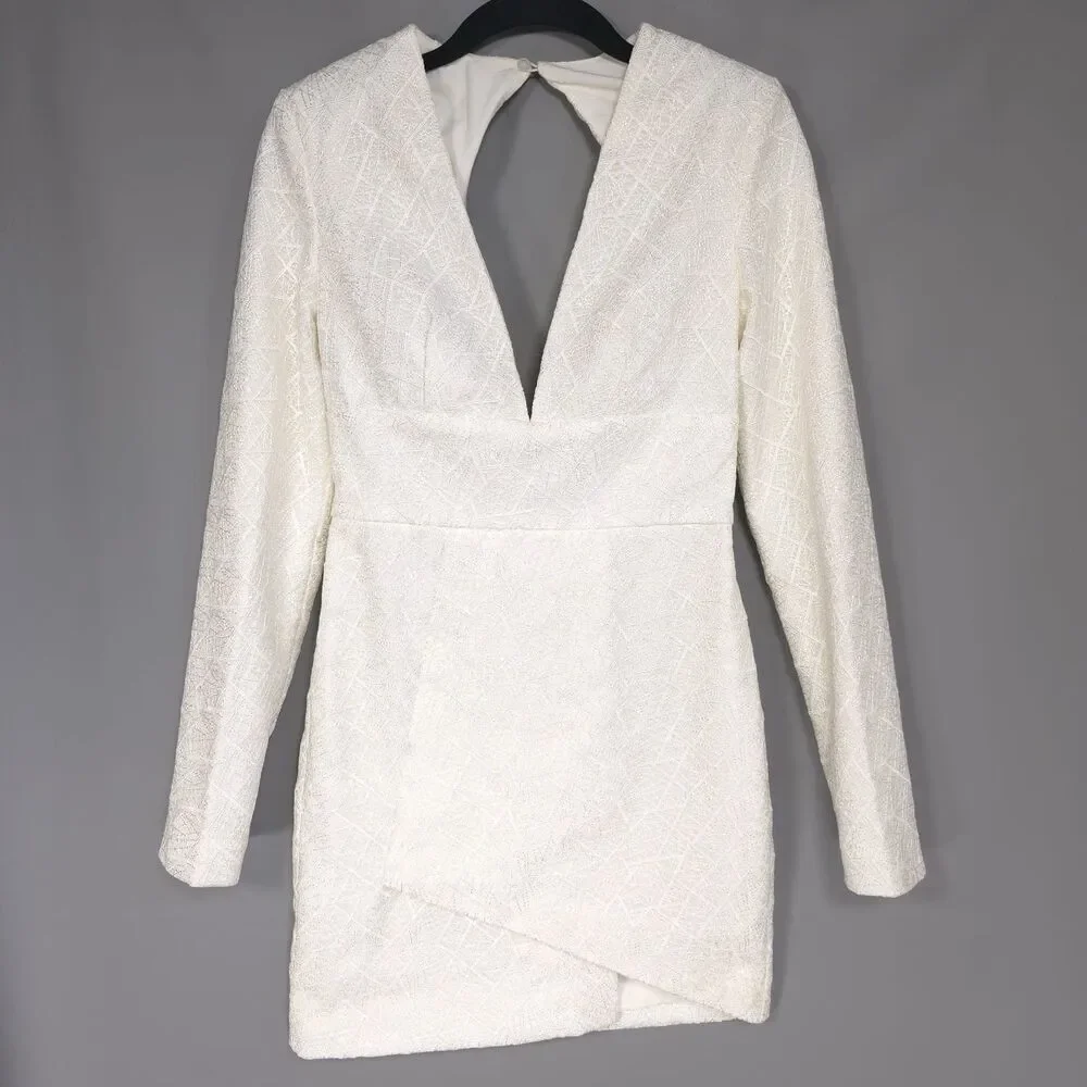 MISHA COLLECTION Size US‎ 2 Natasha Mini Dress Milk Long Sleeve Open Back Sexy - Picture 3 of 15